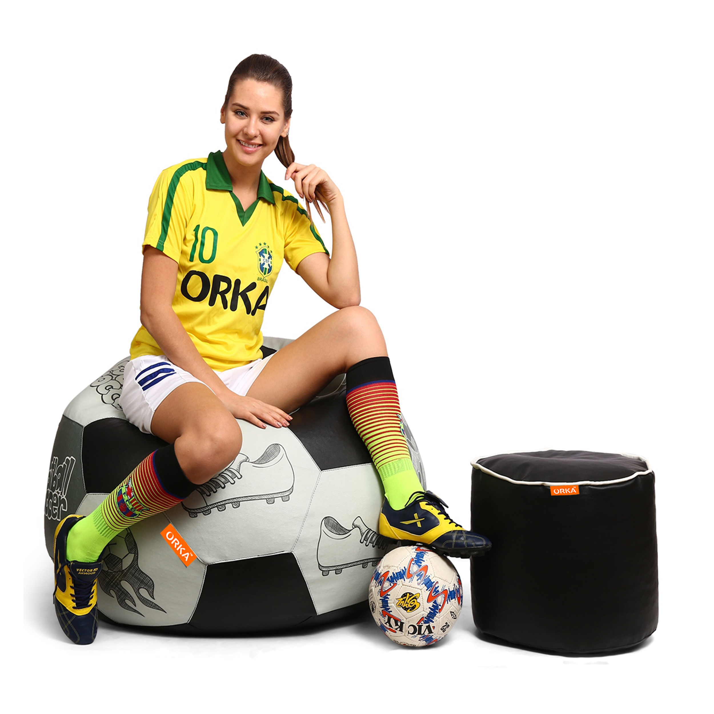 Orka Digital Printed XXL Foorball With Mathching Footstool Filled Bean Bag With Beans (FB48 Multicolor) view 4